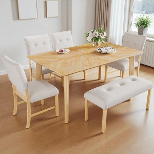 Mshliw 6-Piece Dining Table Set with Upholstered Chairs and Bench, Ash Veneer Top, Sofa Table,Rubberwood Legs, for Kitchen or Dining Room - 1 of 4