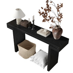 Gulches 60" Rustic Farmhouse Console Table - Distressed Wood Finish, Black, for Living Room, Hallway - 1 of 4