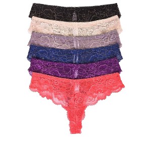 PACK OF 6 SOFRA WOMEN'S NYLON BLEND ALLOVER LACE THONG (LP7968LT2) - 1 of 4