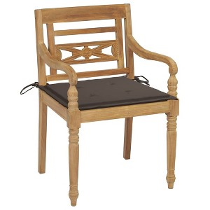 vidaXL Batavia Chairs with Cushions - 6X Taupe Teak Wood Outdoor Garden/Patio Furniture Set - 21.7" W x 20.3" D x 33.1" H - 1 of 4