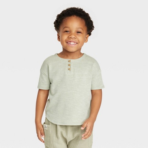 Grayson Collective Toddler Short Sleeve Ribbed Henley T-Shirt - Sage Green  4T