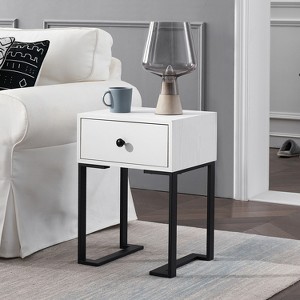 VECELO Vintage Nightstand with Storage Drawer, End/Side Table for Bedroom or Living Room, Metal Frame, White - 1 of 4