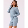 cheibear Women's Ribbed Knit Long Sleeved Top with Slim Biker Shorts Lounge Set - 2 of 4