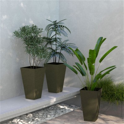 SKRAN 28" Tall Outdoor Planters, Set of 3 Large Taper Planters with Drainage Holes and Plug, Faux Wood Plastic Flower Pots for Garden, Patio