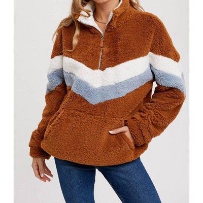 Women's Chevron faux-shearling Quarter Zip Pullover - BluIvy
