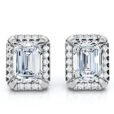 Pompeii3 2 1/5 Ct TW Emerald Cut Bezel Diamond Studs 14k Gold Lab Created Earrings