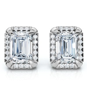 Pompeii3 2 1/5 Ct TW Emerald Cut Bezel Diamond Studs 14k Gold Lab Created Earrings - 1 of 4