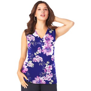 Roaman's Women's Plus Size Ultrasmooth Fabric V Neck Tank - 1 of 4