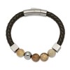 Chisel Stainless Steel Polished with Brown Jasper Beads Black Leather 8" Bracelet - 2 of 4