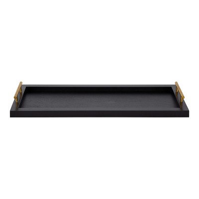 Elegant Black and Gold Rectangular Wooden Tray with Polished Handles, 24x10