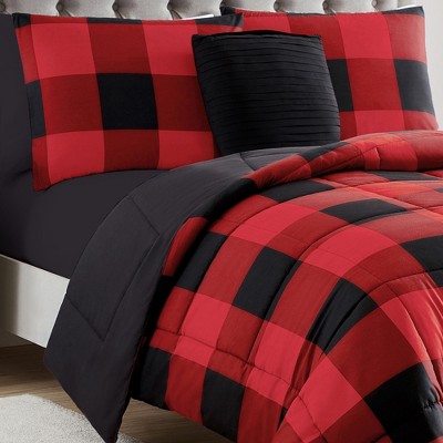 Sweet Home Collections 8 Piece Buffalo Plaid Bed In A Bag Comforter And Sheet Set By Sweet Home Collection® - King - Black/Red — фото 2