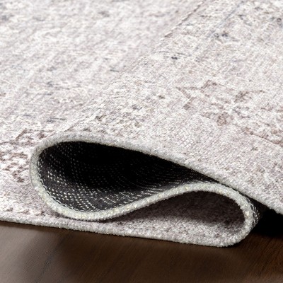 Gray Rectangular Washable Stain-Resistant Synthetic Area Rug