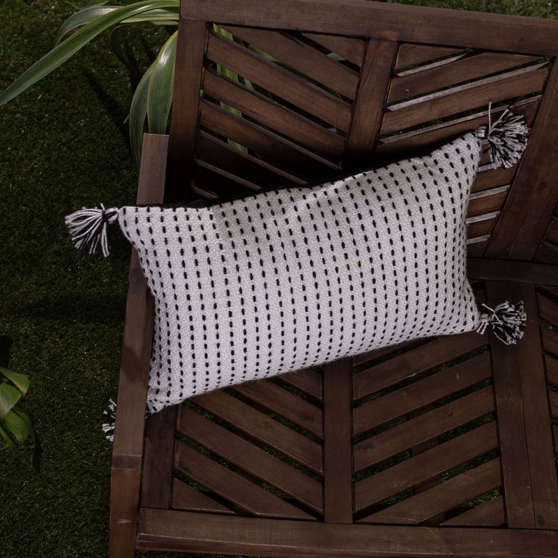 White with Black Tick Stripe 14X22 Hand Woven Filled Outdoor Pillow - Foreside Home & Garden, 3 of 7