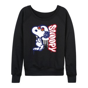 Women's - Peanuts - Graffiti Snoopy Lightweight French Terry Wide Neck Long Sleeve Shirt - 1 of 4