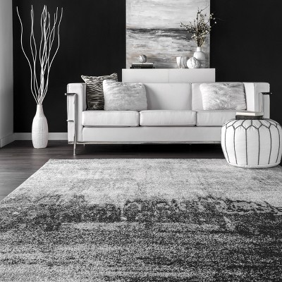 Black Abstract 8' x 10' Stain-Resistant Synthetic Rug