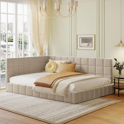 Streamdale Full Size Upholstered Daybed/Sofa Bed Frame-Beige, Velvet