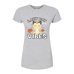 Women's - Pokémon - Lazy Day Vibes Meowth Juniors Fitted Graphic T-Shirt - 1 of 3