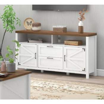 Trinity 66" TV Stand,Farmhouse & Modern Entertainment Center with Storage Cabinets,Off White