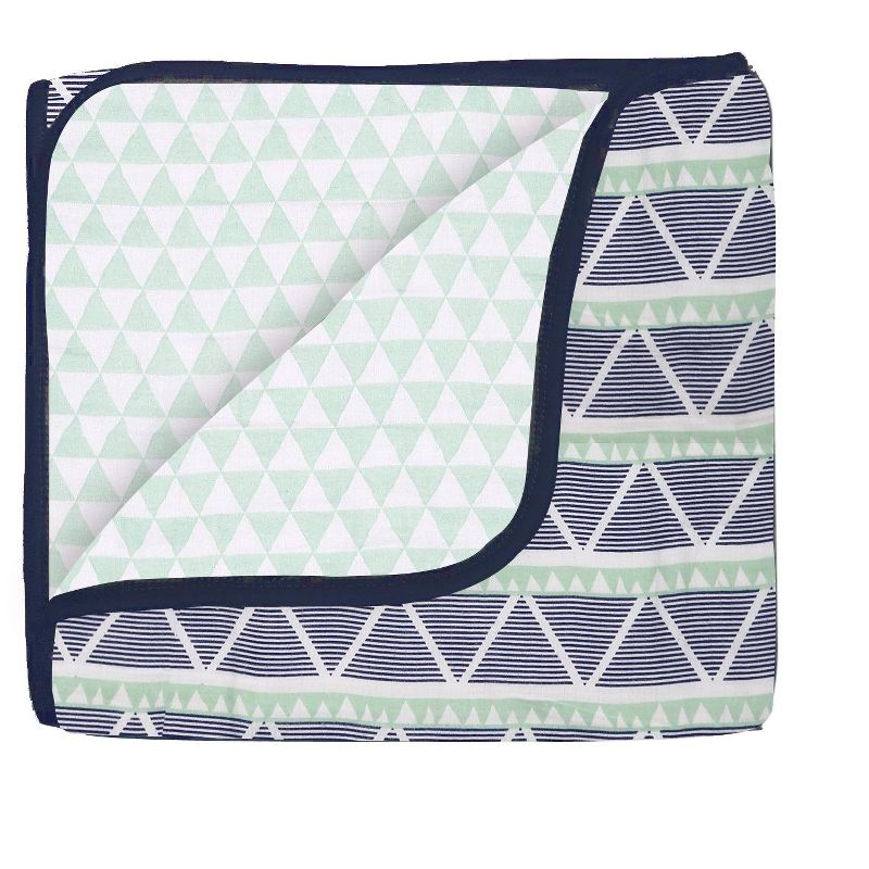 Bacati - Girls Triangles Mint Navy 10 pc Crib Bedding Set with 4 Swaddling Blankets, 3 of 9
