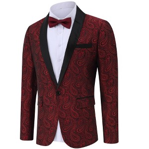 Men's Shawl Collar Tuxedo Suit Color Block Formal Blazer with Pocket Wedding Dinner Jacket - 1 of 4