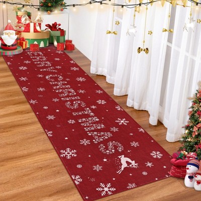Christmas Rug, Low-Pile Washable & Non-Slip Mat for Living Room, Bedroom, Kitchen, and Dining Room Floor