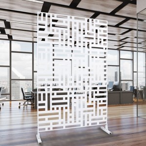 PAGED Decorative Screen Modern Partition Panel, Metal Fence Privacy Screen with Hollow Rectangular Pattern for Garden Room Divider, 76" H×48" W - 1 of 4