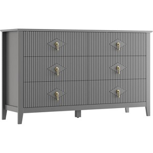 54" Wide Fluted 6-Drawer Dresser for Bedroom, Modern Wooden Chest with Metal Handles, Storage Organizer for Living Room, Hallway, or Entryway - 1 of 4