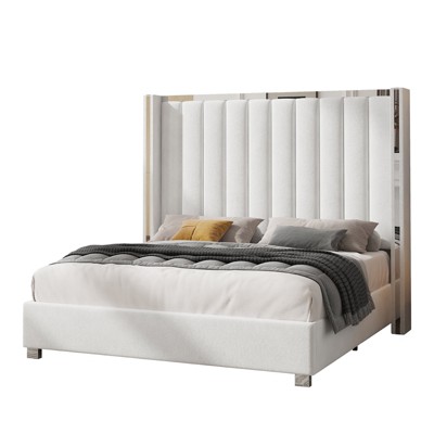 Bed Frame with 58" tall Headboard, Velvet Upholstered Platform bed