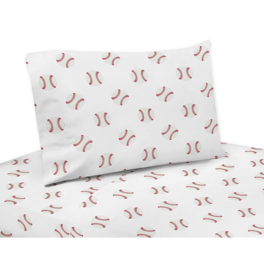 Photos - Bed Linen 3pc Baseball Patch Twin Kids' Sheet Set Red and White - Sweet Jojo Designs