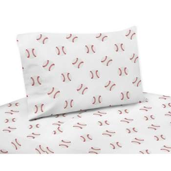 4pc Baseball Patch Queen Kids' Sheet Set Red and White - Sweet Jojo Designs