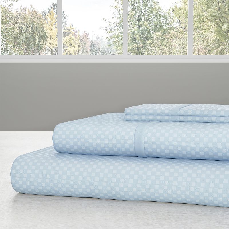 Hastings Home Twin Size Brushed Microfiber 3 Piece Embossed Checkered Bed Sheet and Linen Set with Stain Resistant Fitted and Flat Sheets - Blue, 3 of 4