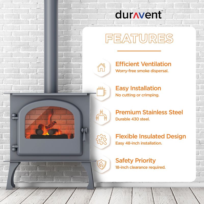 DuraVent DuraBlack 6DBK-48SS Stainless Steel Single Wall Wood Burning Stove Pipe Connector to Vent Smoke and Exhaust, 48 Inches Long x 6 Inch Diameter, 2 of 7