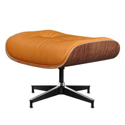 HomeRoots 28" Orange and Light Brown Tufted Genuine Leather Lounge Chair With Ottoman