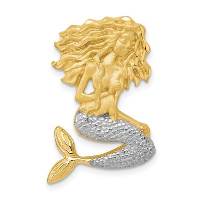Black Bow Jewelry 14k Yellow Gold and White Rhodium Mermaid Slide Pendant, 19 x 27mm