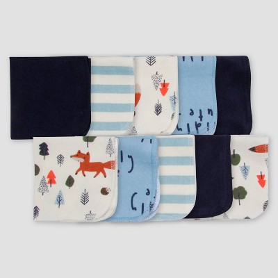 Gerber Baby Boys' 10pk Fox Washcloth Set - Off-White/Blue/Navy