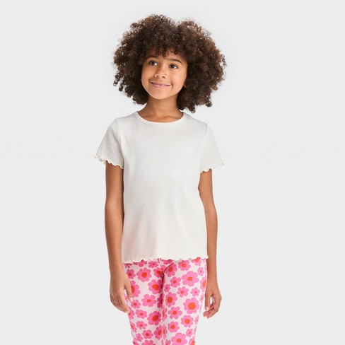 Girls' Short Sleeve Ribbed T-shirt - Cat & Jack™ Off-white Xxl