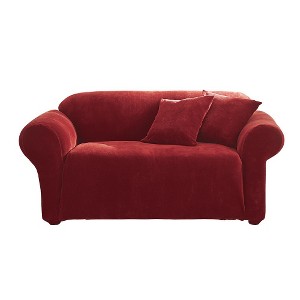 Stretch Pique Sofa Slipcover Garnet - Sure Fit, Red