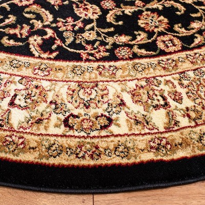 Elegant Black Floral Square Synthetic Area Rug 8' x 8'