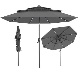 Tangkula 10 FT Solar Patio Umbrella w/ 32 LED Lights 3-Tier Vented Top Tilt Adjustment - 1 of 4