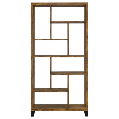 VYNXARIA Industrial Bookshelf with Ten Shelves and Rustic Antique Nutmeg Finish