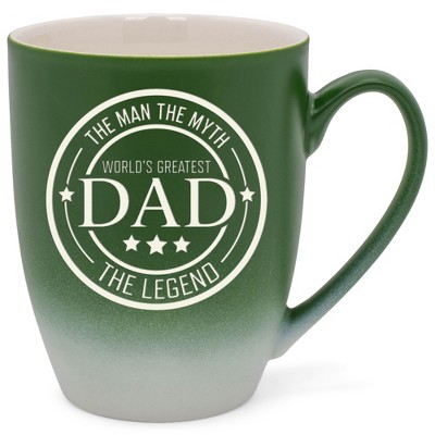 Elanze Designs World's Greatest Dad Two Toned Ombre Matte Green and White 12 ounce Ceramic Stoneware Coffee Cup Mug