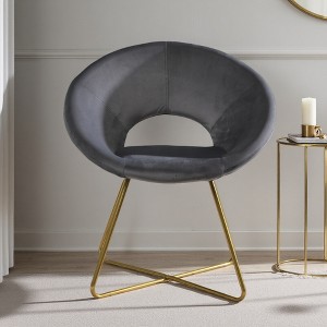 Silky Velvet Curved Accent Chair with Gold-Tone Metal Base - 1 of 4