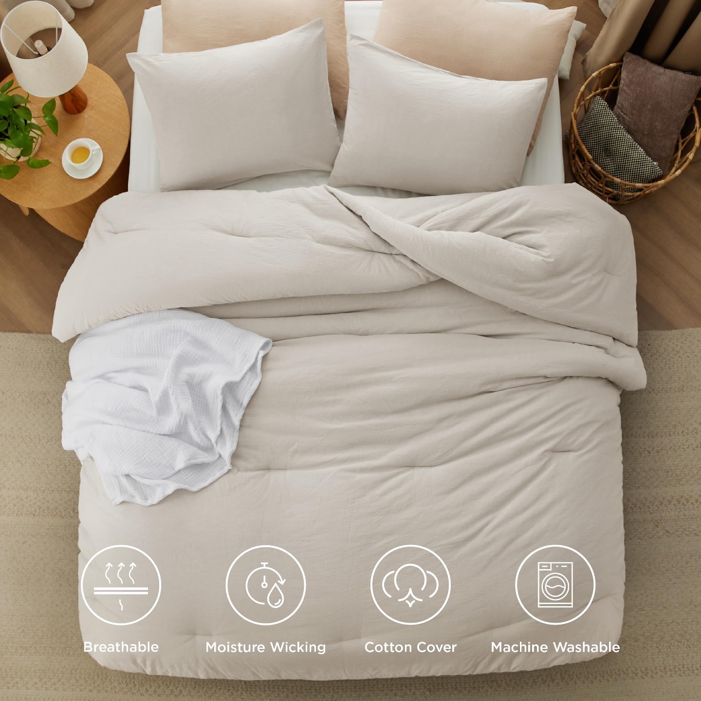 Комплект постельного белья Bedsure Cotton Comforter Set, Soft Microfiber Fill All-Season Bedding, 3-Piece - Full, Denim Blue — фото 4