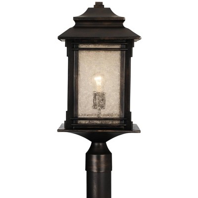 Franklin Iron Works Rustic Outdoor Post Light Walnut Bronze Vintage 21 1/2" Frosted Cream Glass Lantern for Exterior Garden Yard