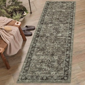 2x6 Washable Vintage Runner Rug, Low Pile Oriental Carpet, Non-Slip Kitchen/Bath Entryway Mat, Stain-Resistant Indoor Carpet - 1 of 4