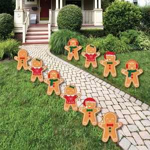 Big Dot of Happiness Gingerbread Christmas - Lawn Decorations - Outdoor Gingerbread Man Holiday Party Yard Decorations - 10 Piece - 1 of 4