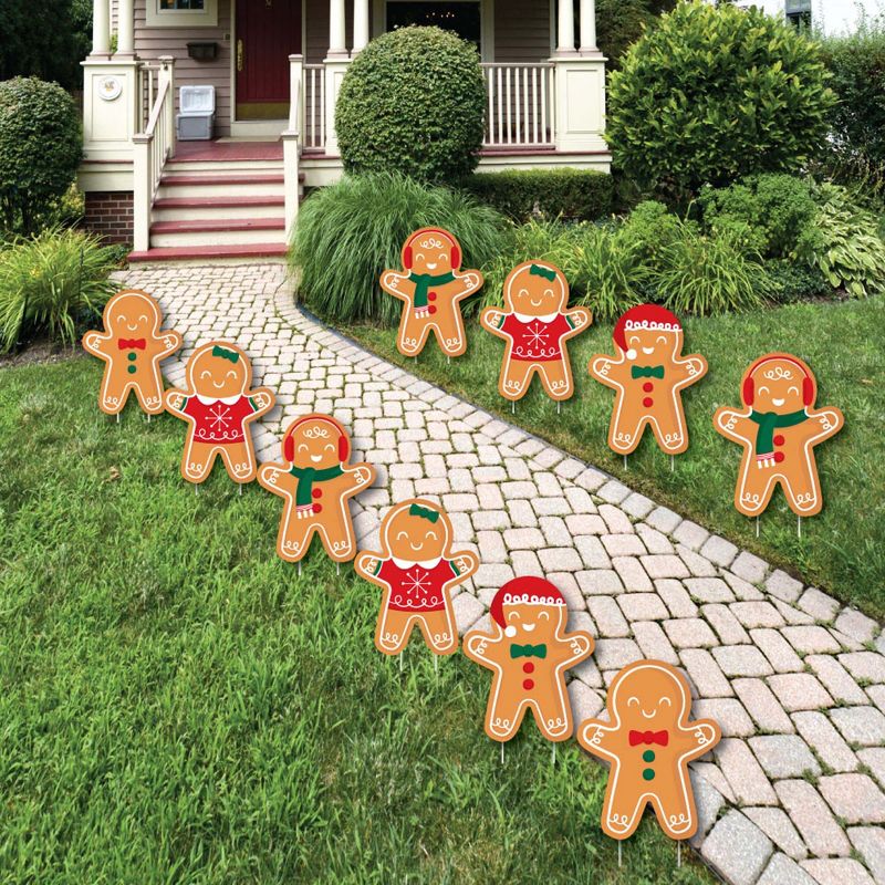 Big Dot of Happiness Gingerbread Christmas - Lawn Decorations - Outdoor Gingerbread Man Holiday Party Yard Decorations - 10 Piece, 1 of 10