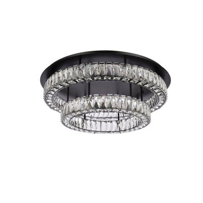 Monroe 30" Modern Black LED Flush Mount with Clear Crystals