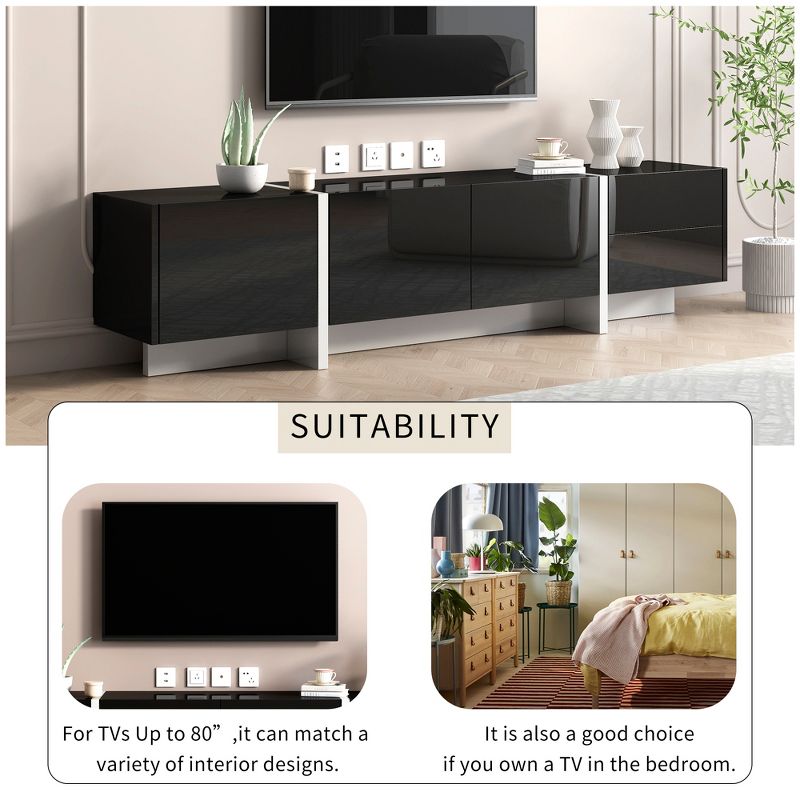 Modern TV Stand for TVs up to 80'' with High Gloss UV Surface-ModernLuxe, 5 of 14