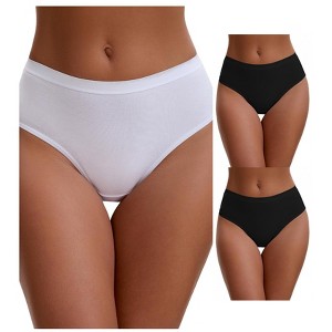 INSPIRE CHIC Women's Cotton High Waist Bright Trim Briefs Elastic Waistband Breathable Underwear 3 Packs - 1 of 4